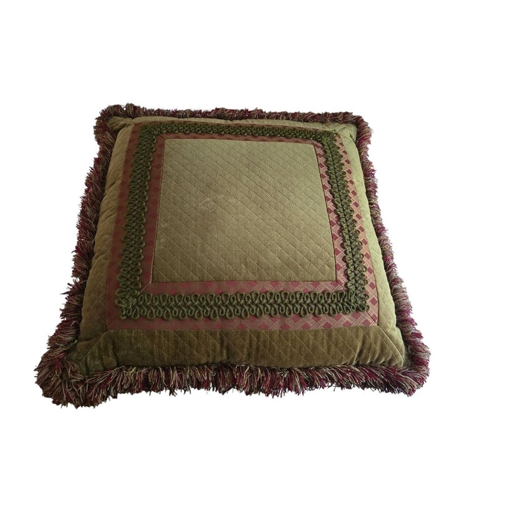 Eastern Accents Luxury Decorative Throw Pillow 24" Square Gold & Red Fringe